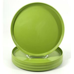 Vintage Oblique Avocado Green Stacking Melamine Luncheon Plates 9.5” Set Of 4